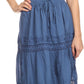 Sakkas Solid Embroidered Gypsy Bohemian Mid Length Cotton Skirt