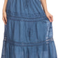 Sakkas Solid Embroidered Gypsy Bohemian Mid Length Cotton Skirt