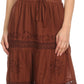 Sakkas Solid Embroidered Gypsy Bohemian Mid Length Cotton Skirt
