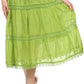 Sakkas Solid Embroidered Gypsy Bohemian Mid Length Cotton Skirt