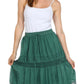 Sakkas Solid Embroidered Gypsy Bohemian Mid Length Cotton Skirt
