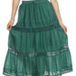 Sakkas Solid Embroidered Gypsy Bohemian Mid Length Cotton Skirt