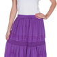 Sakkas Solid Embroidered Gypsy Bohemian Mid Length Cotton Skirt