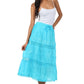 Sakkas Solid Embroidered Gypsy Bohemian Mid Length Cotton Skirt