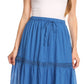 Sakkas Takara Maxi Broomstick Cascading  Peasant Skirt with Elastic Waist