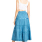 Sakkas Solid Embroidered Gypsy / Bohemian Mid Length Cotton Skirt