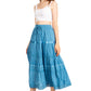 Sakkas Solid Embroidered Gypsy / Bohemian Mid Length Cotton Skirt