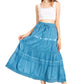 Sakkas Solid Embroidered Gypsy / Bohemian Mid Length Cotton Skirt