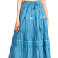 Sakkas Solid Embroidered Gypsy / Bohemian Mid Length Cotton Skirt