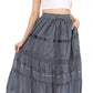 Sakkas Solid Embroidered Gypsy / Bohemian Mid Length Cotton Skirt