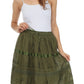 Sakkas Solid Embroidered Gypsy / Bohemian Mid Length Cotton Skirt