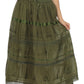 Sakkas Solid Embroidered Gypsy / Bohemian Mid Length Cotton Skirt