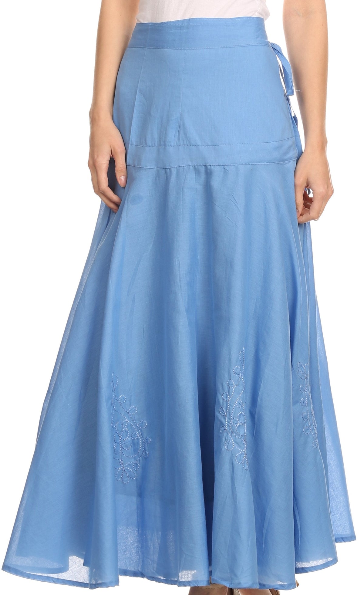 Sakkas Harriet Long Tall Adjustable Embroidered Wrap Around Skirt With Waist Tie