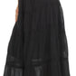Sakkas Solid Embroidered Crochet Lace Trim Gypsy Bohemian Mid Length Cotton Skirt