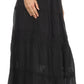 Sakkas Solid Embroidered Crochet Lace Trim Gypsy Bohemian Mid Length Cotton Skirt