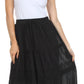 Sakkas Solid Embroidered Crochet Lace Trim Gypsy Bohemian Mid Length Cotton Skirt