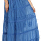 Sakkas Solid Embroidered Crochet Lace Trim Gypsy Bohemian Mid Length Cotton Skirt
