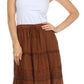 Sakkas Solid Embroidered Crochet Lace Trim Gypsy Bohemian Mid Length Cotton Skirt
