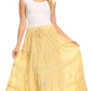 Sakkas Solid Embroidered Crochet Lace Trim Gypsy Bohemian Mid Length Cotton Skirt