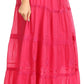 Sakkas Solid Embroidered Crochet Lace Trim Gypsy Bohemian Mid Length Cotton Skirt