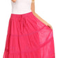 Sakkas Solid Embroidered Crochet Lace Trim Gypsy Bohemian Mid Length Cotton Skirt
