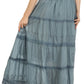 Sakkas Solid Embroidered Crochet Lace Trim Gypsy Bohemian Mid Length Cotton Skirt