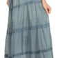 Sakkas Solid Embroidered Crochet Lace Trim Gypsy Bohemian Mid Length Cotton Skirt