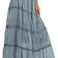 Sakkas Solid Embroidered Crochet Lace Trim Gypsy Bohemian Mid Length Cotton Skirt