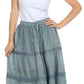 Sakkas Solid Embroidered Crochet Lace Trim Gypsy Bohemian Mid Length Cotton Skirt