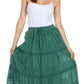 Sakkas Solid Embroidered Crochet Lace Trim Gypsy Bohemian Mid Length Cotton Skirt