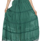Sakkas Solid Embroidered Crochet Lace Trim Gypsy Bohemian Mid Length Cotton Skirt