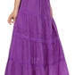 Sakkas Solid Embroidered Crochet Lace Trim Gypsy Bohemian Mid Length Cotton Skirt
