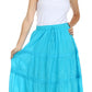 Sakkas Solid Embroidered Crochet Lace Trim Gypsy Bohemian Mid Length Cotton Skirt