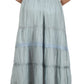 Sakkas Solid Embroidered Crochet Lace Trim Gypsy Bohemian Mid Length Cotton Skirt