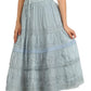 Sakkas Solid Embroidered Crochet Lace Trim Gypsy Bohemian Mid Length Cotton Skirt