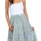 Sakkas Solid Embroidered Crochet Lace Trim Gypsy Bohemian Mid Length Cotton Skirt