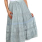 Sakkas Solid Embroidered Crochet Lace Trim Gypsy Bohemian Mid Length Cotton Skirt
