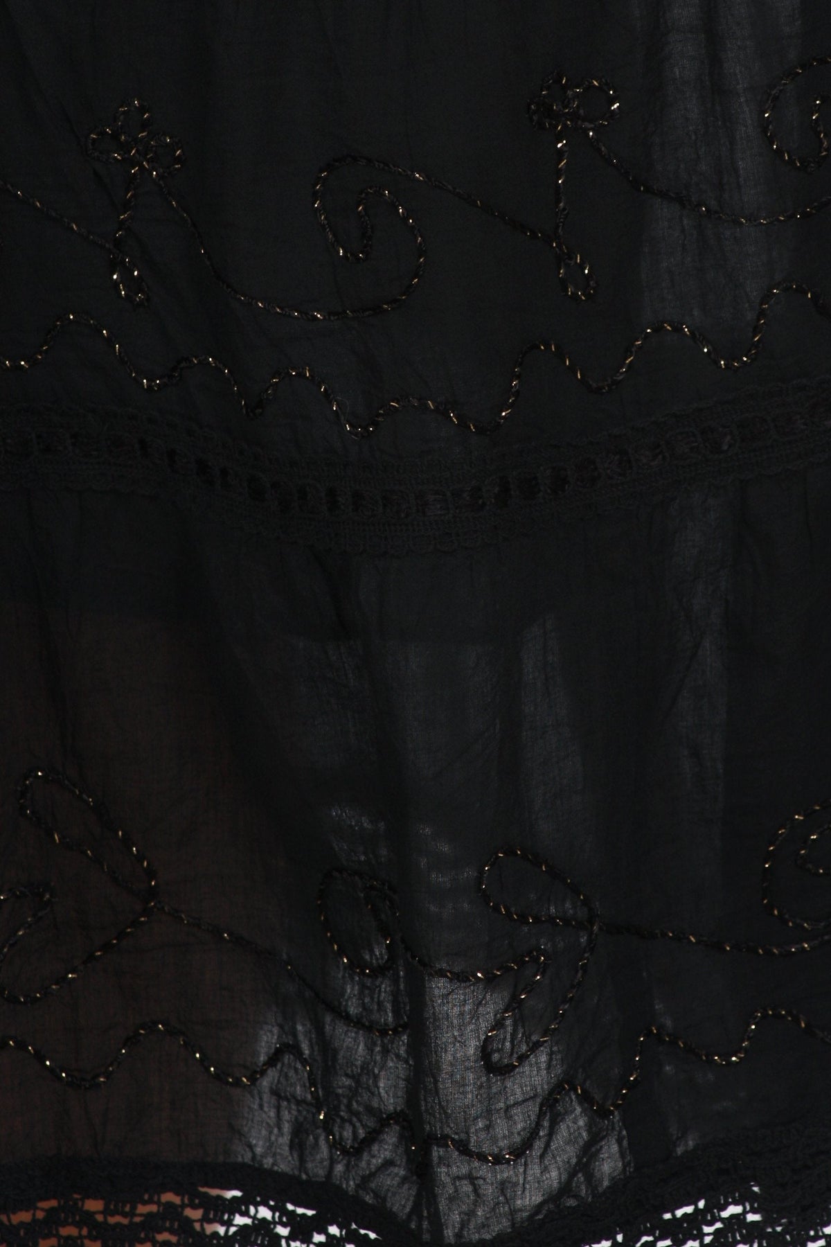 Sakkas Solid Embroidered Crochet Lace Trim Gypsy Bohemian Mid Length Cotton Skirt