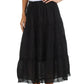 Sakkas Solid Embroidered Crochet Lace Trim Gypsy Bohemian Mid Length Cotton Skirt