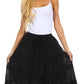 Sakkas Solid Embroidered Crochet Lace Trim Gypsy Bohemian Mid Length Cotton Skirt
