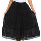Sakkas Solid Embroidered Crochet Lace Trim Gypsy Bohemian Mid Length Cotton Skirt