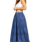 Sakkas Solid Embroidered Crochet Lace Trim Gypsy Bohemian Mid Length Cotton Skirt
