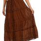 Sakkas Solid Embroidered Crochet Lace Trim Gypsy Bohemian Mid Length Cotton Skirt