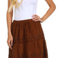 Sakkas Solid Embroidered Crochet Lace Trim Gypsy Bohemian Mid Length Cotton Skirt