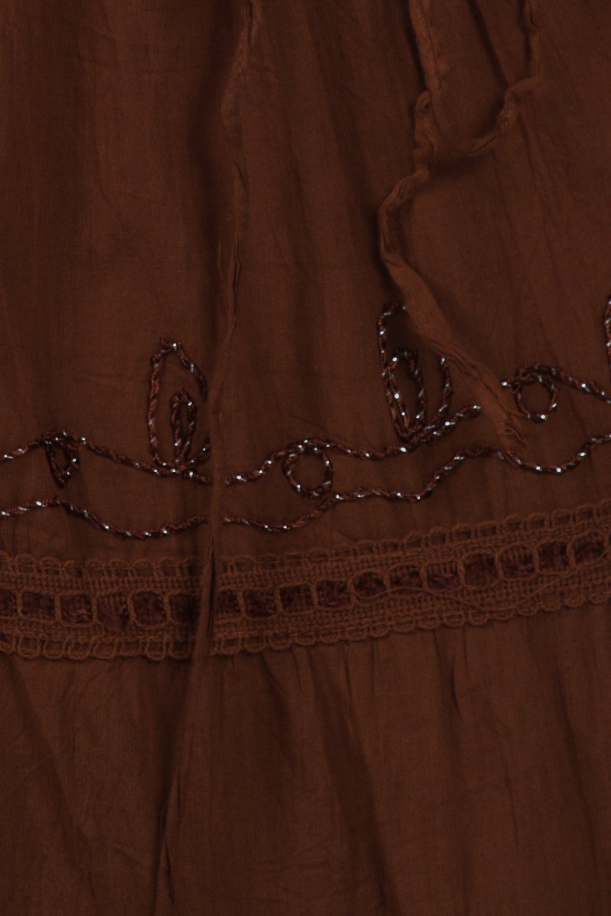 Sakkas Solid Embroidered Crochet Lace Trim Gypsy Bohemian Mid Length Cotton Skirt