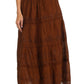 Sakkas Solid Embroidered Crochet Lace Trim Gypsy Bohemian Mid Length Cotton Skirt