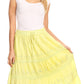Sakkas Solid Embroidered Crochet Lace Trim Gypsy Bohemian Mid Length Cotton Skirt