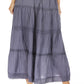 Sakkas Solid Embroidered Crochet Lace Trim Gypsy Bohemian Mid Length Cotton Skirt