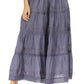 Sakkas Solid Embroidered Crochet Lace Trim Gypsy Bohemian Mid Length Cotton Skirt