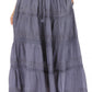 Sakkas Solid Embroidered Crochet Lace Trim Gypsy Bohemian Mid Length Cotton Skirt